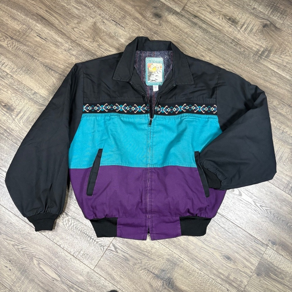 Vintage Canyon Guide Outfitters Colorful Aztec Southwestern Blanket Lined Jacket